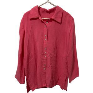Fridaze 100% Linen Pink Redefined Button Down Shirt Long Sleeve Medium Lagenlook